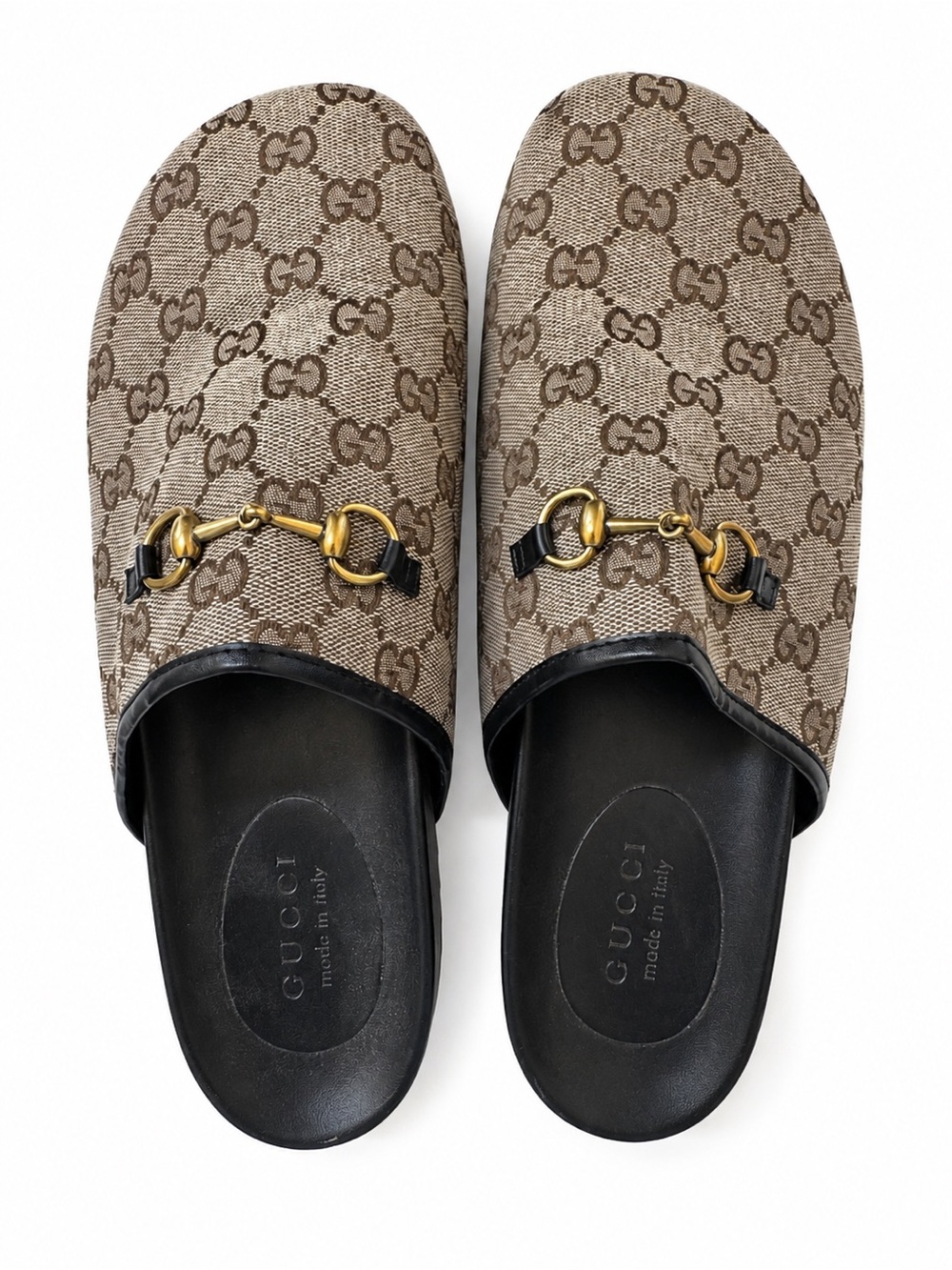 Gucci Brown GG Canvas Horsebit Slip-On Mules